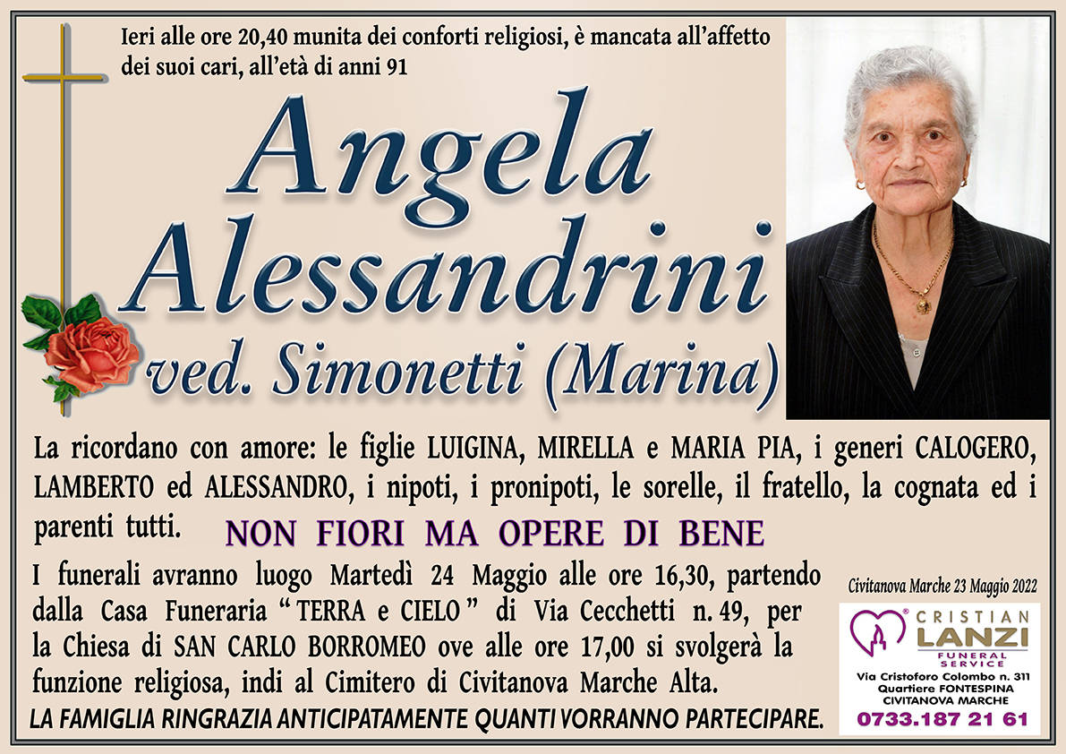 necrologio Angela Alessandrini ved. Simonetti